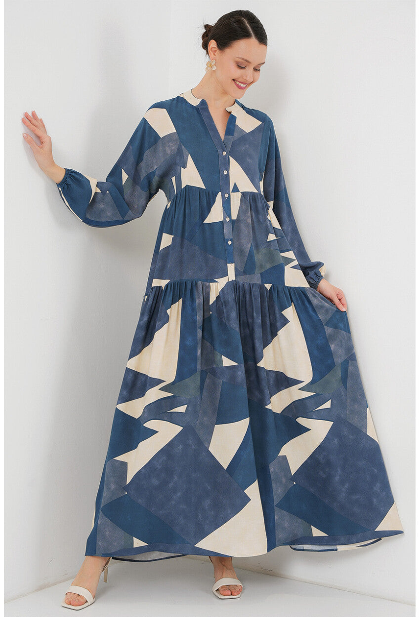 2423 Otantik Desenli Tesettür Elbise