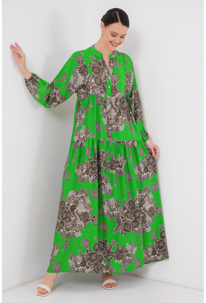 2423 Otantik Desenli Tesettür Elbise