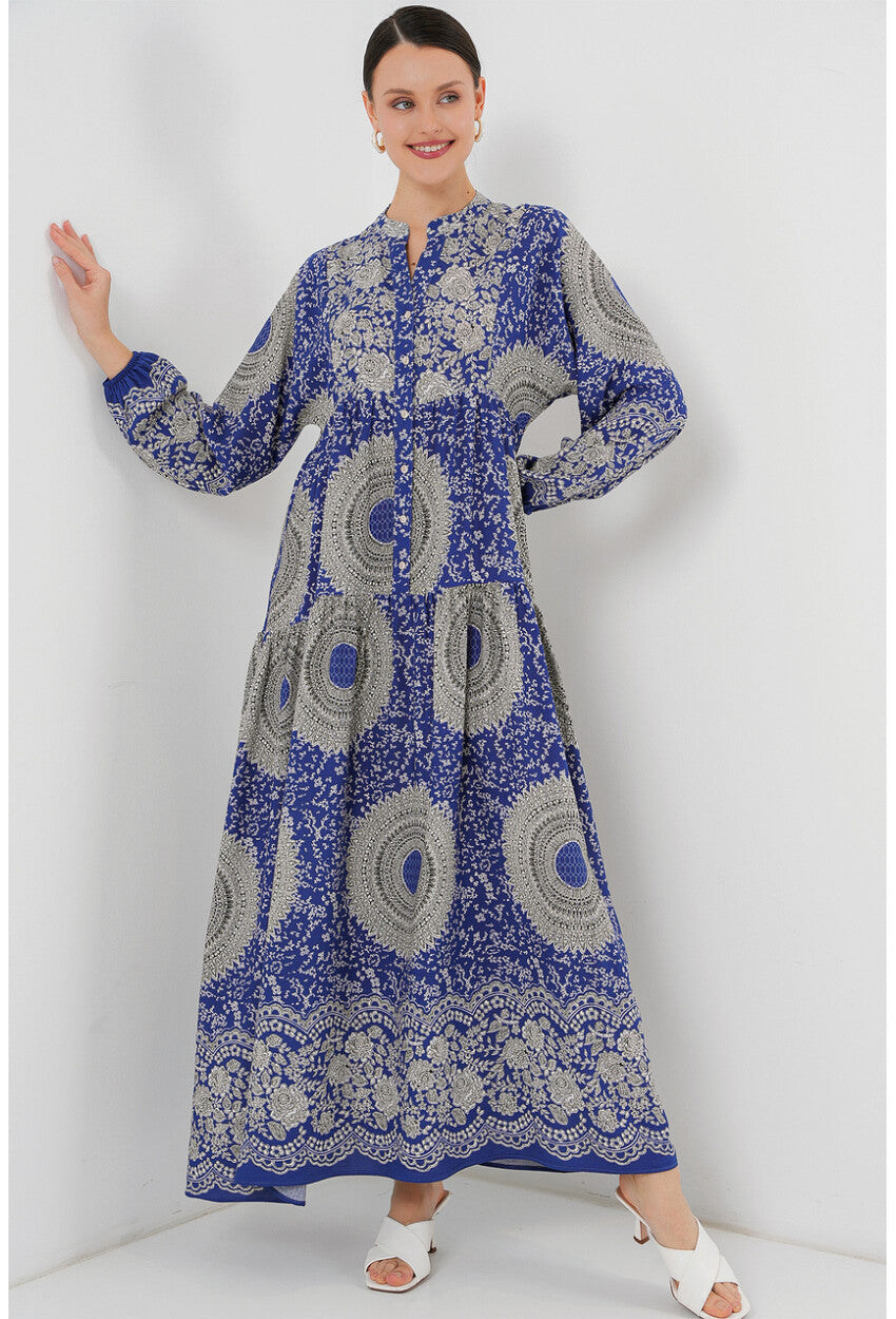 2423 Otantik Desenli Tesettür Elbise