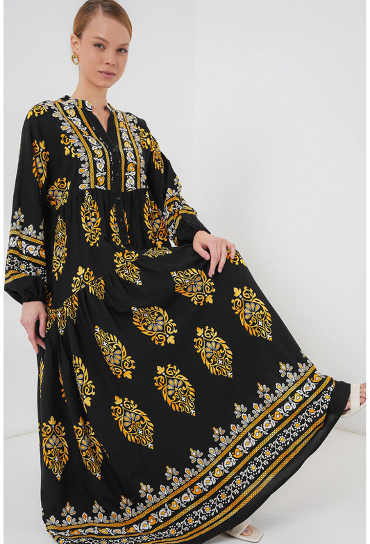 2423 Otantik Desenli Tesettür Elbise