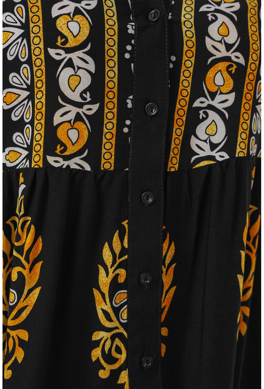 2423 Otantik Desenli Tesettür Elbise