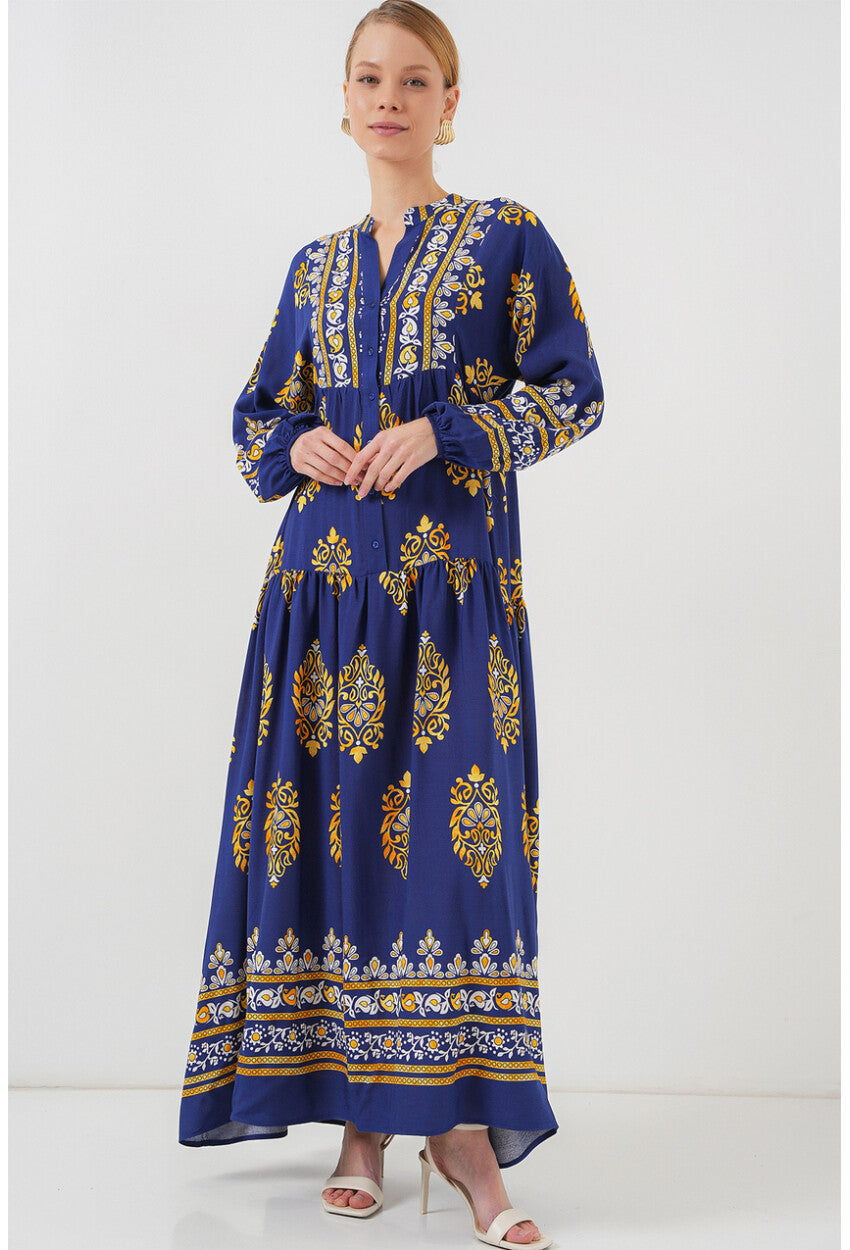 2423 Otantik Desenli Tesettür Elbise