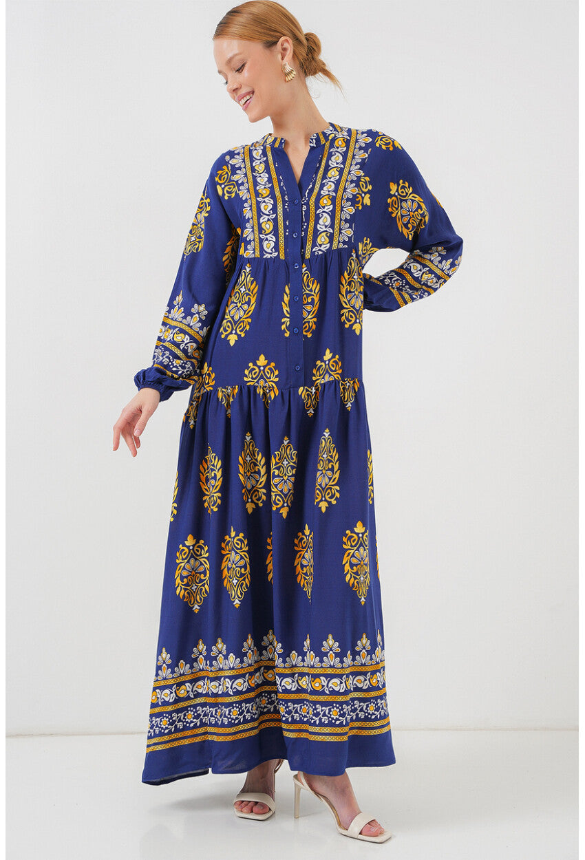 2423 Otantik Desenli Tesettür Elbise