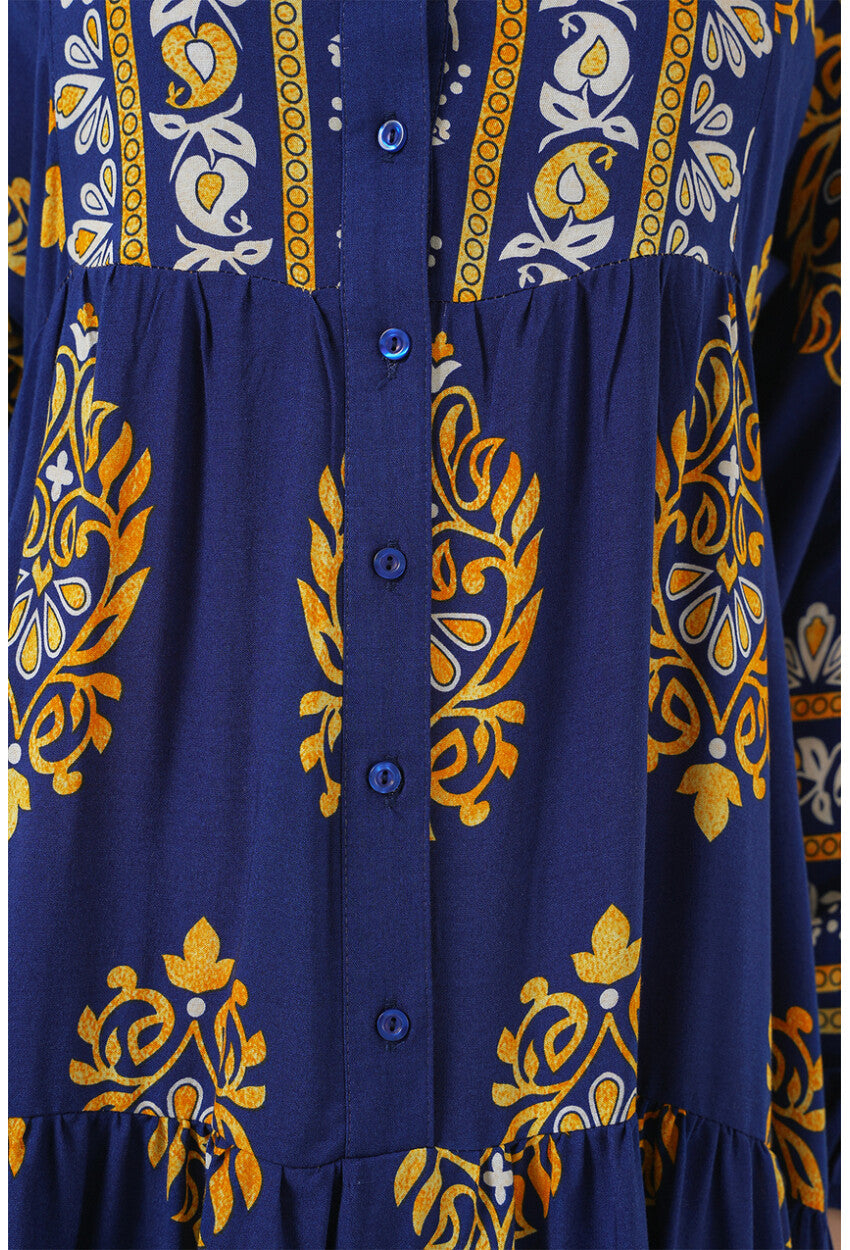 2423 Otantik Desenli Tesettür Elbise