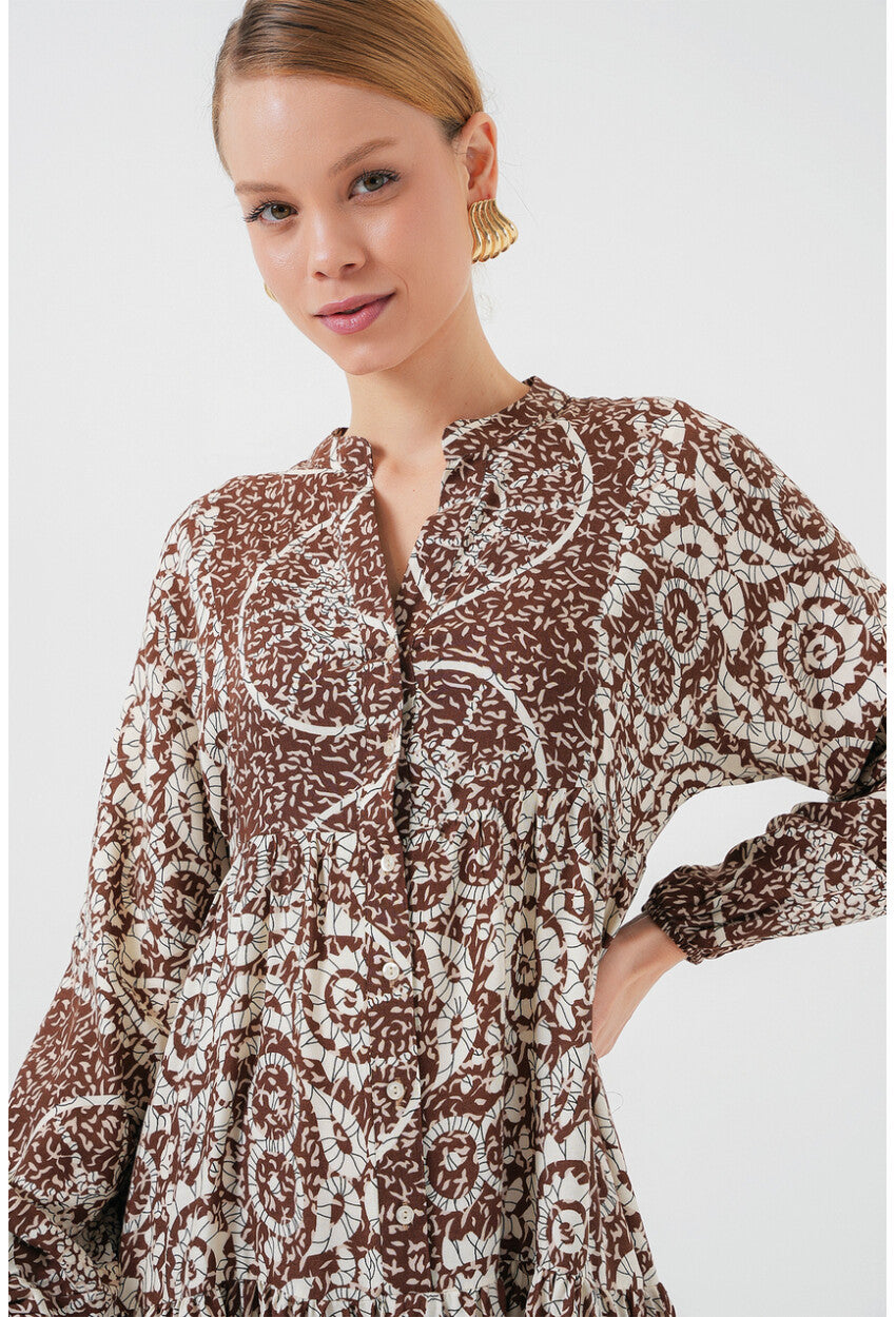 2423 Otantik Desenli Tesettür Elbise