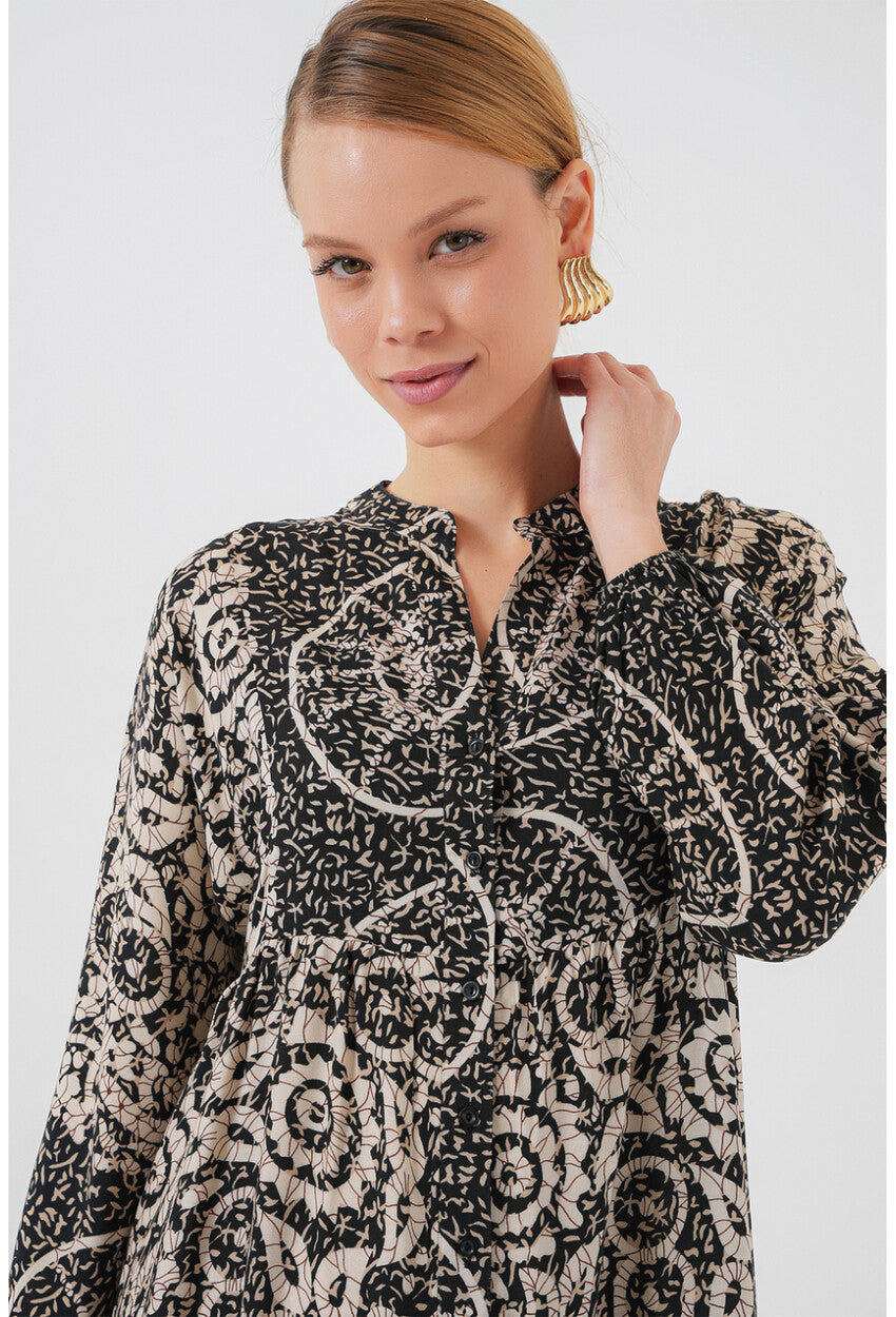 2423 Otantik Desenli Tesettür Elbise