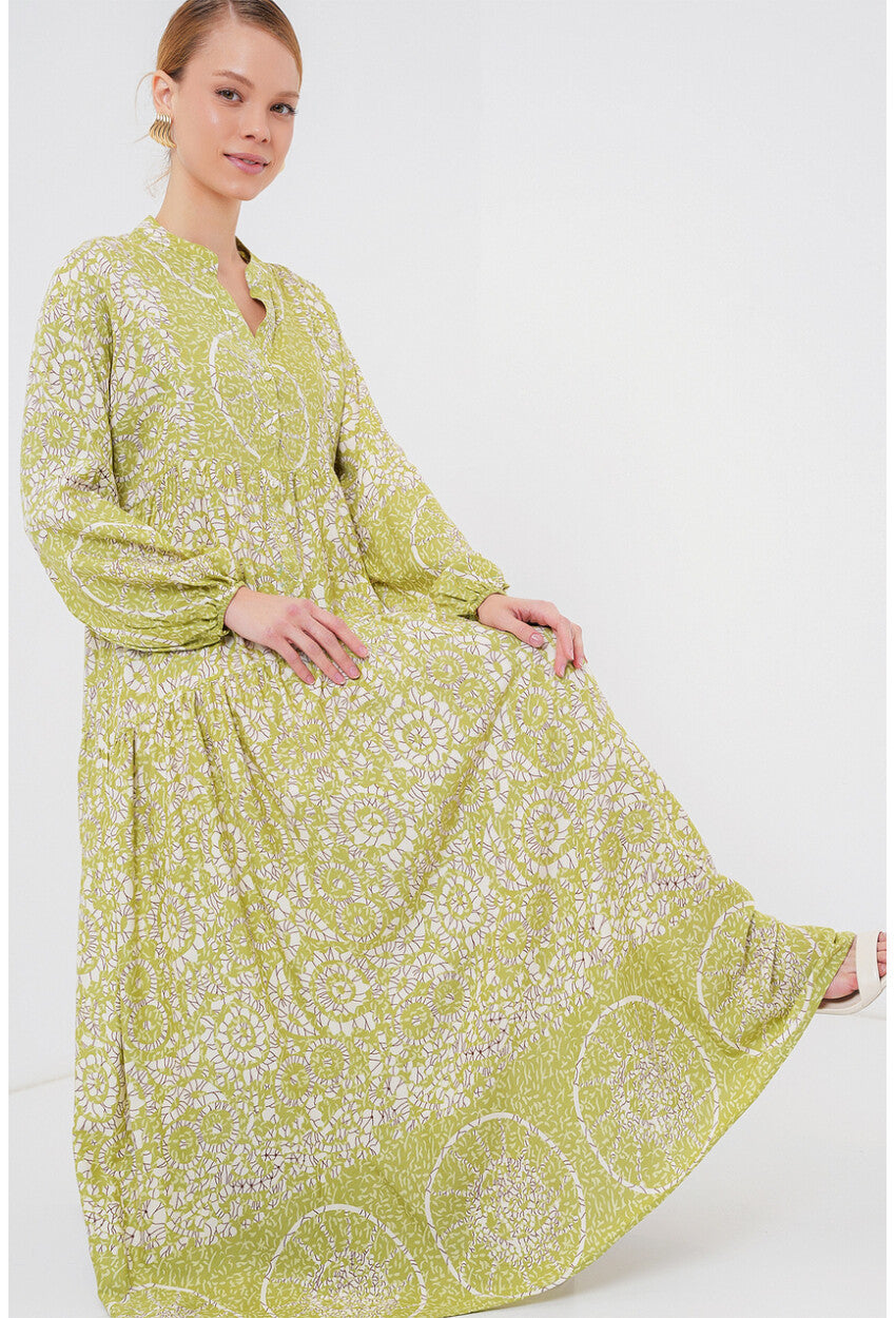 2423 Otantik Desenli Tesettür Elbise