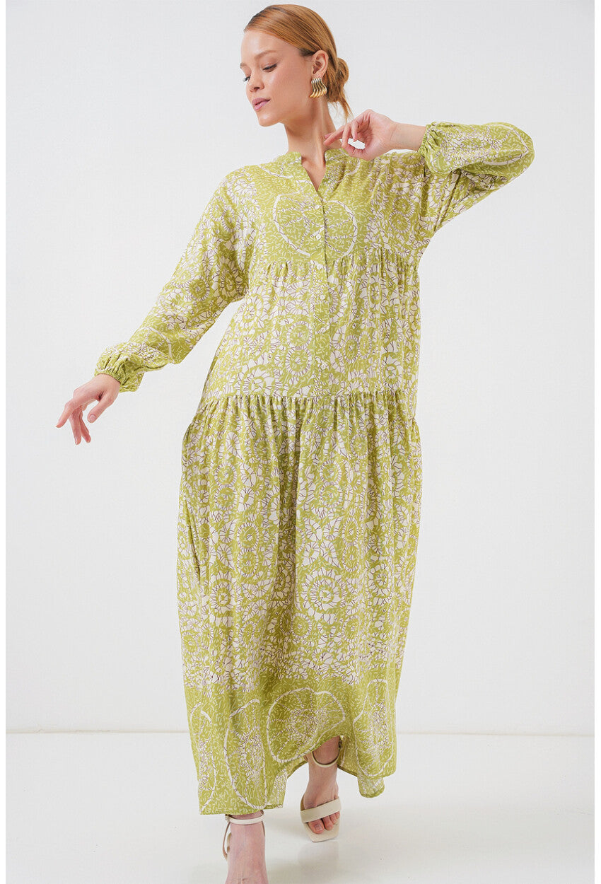 2423 Otantik Desenli Tesettür Elbise