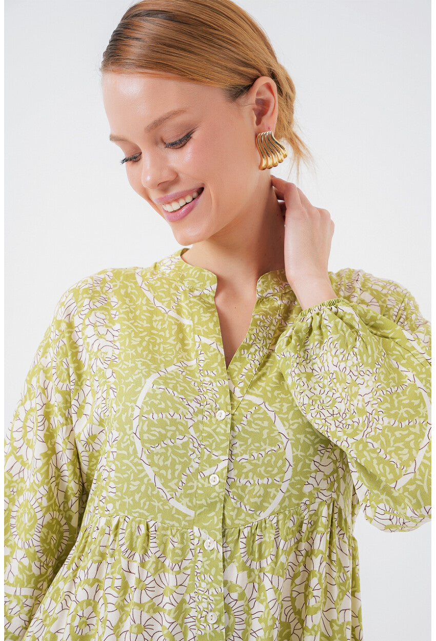 2423 Otantik Desenli Tesettür Elbise