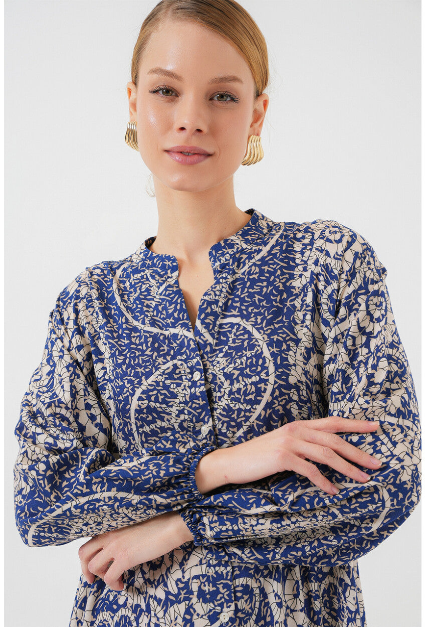 2423 Otantik Desenli Tesettür Elbise