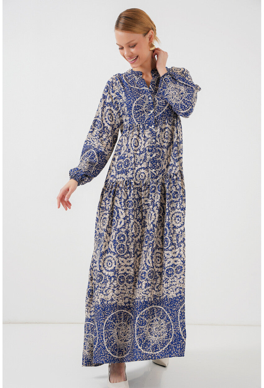 2423 Otantik Desenli Tesettür Elbise
