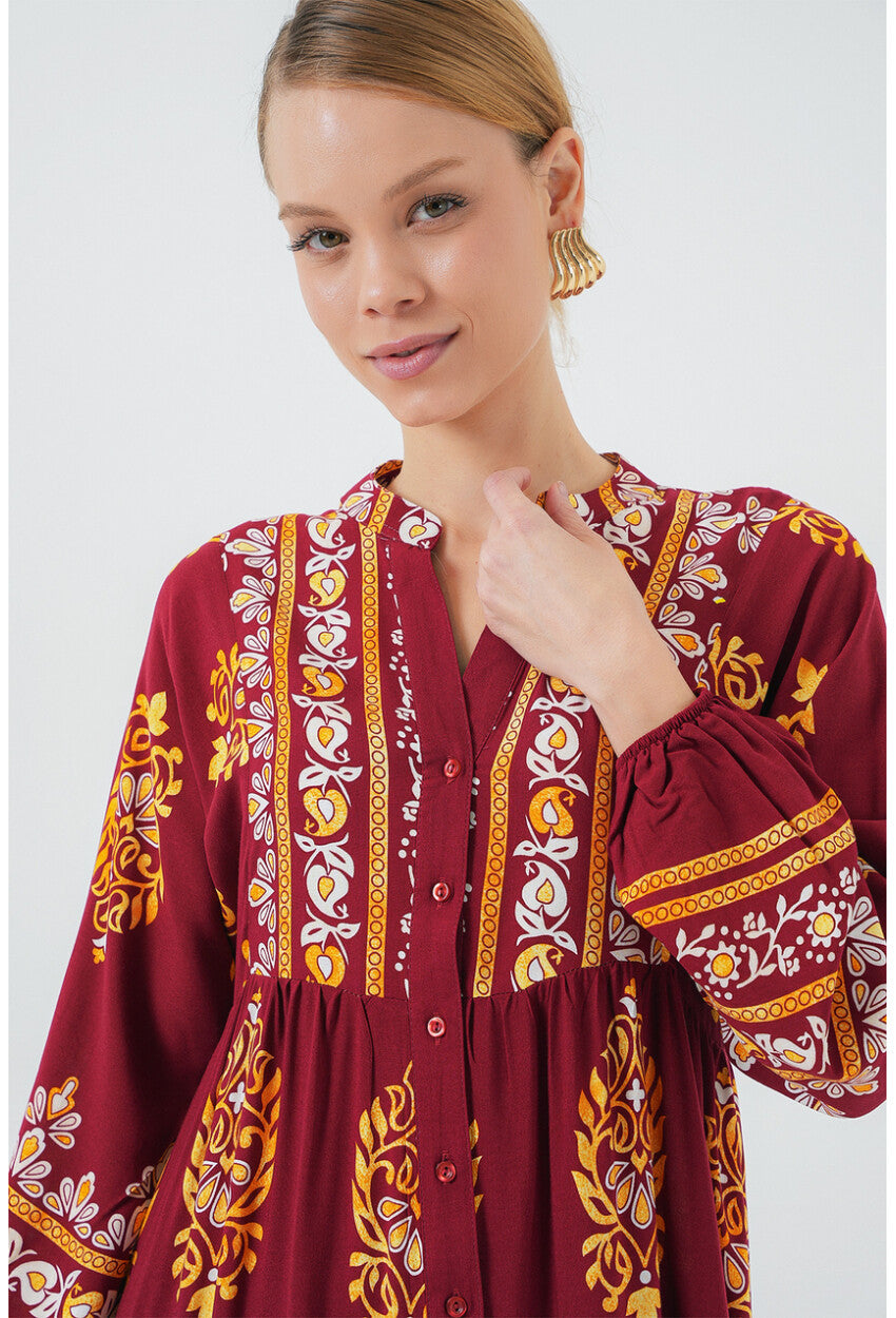 2423 Otantik Desenli Tesettür Elbise