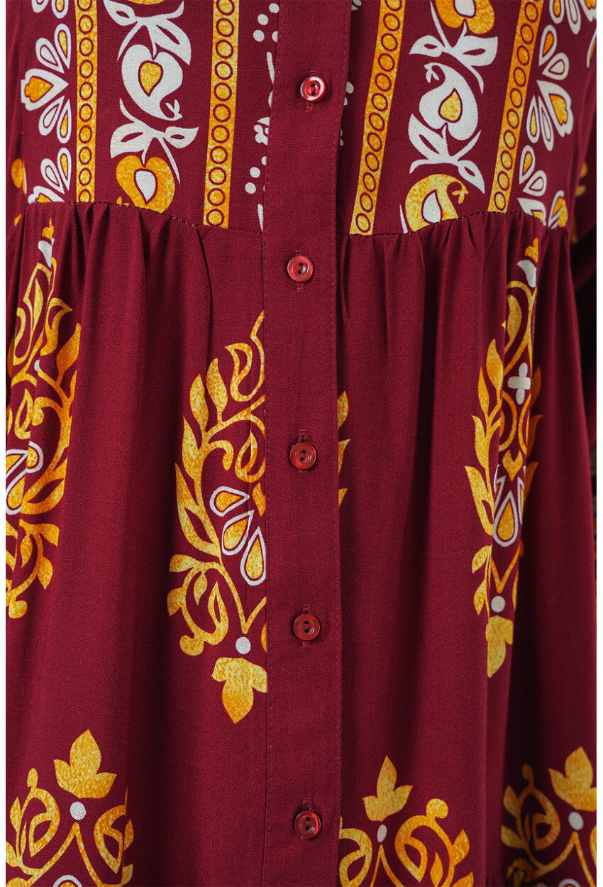 2423 Otantik Desenli Tesettür Elbise