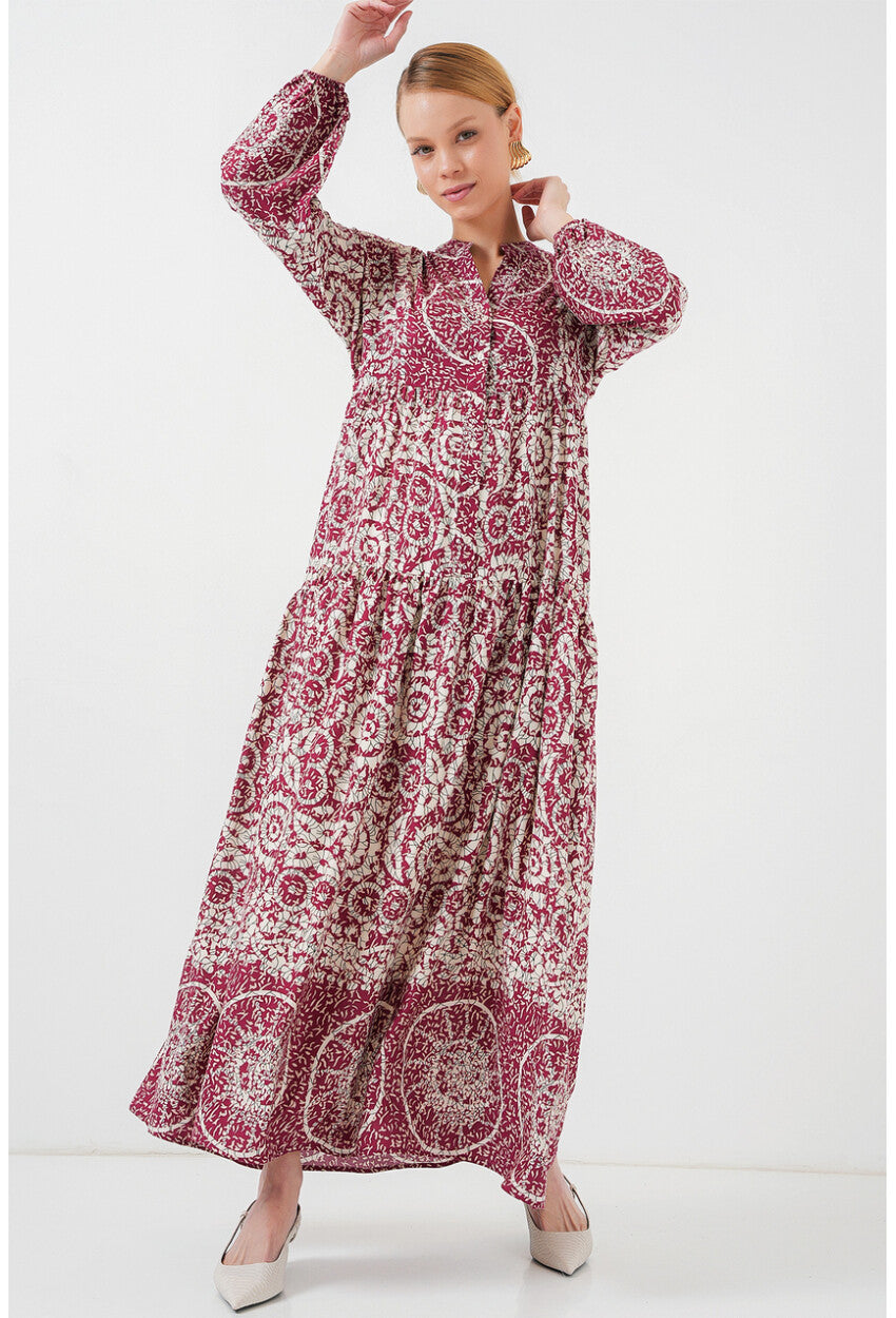 2423 Otantik Desenli Tesettür Elbise