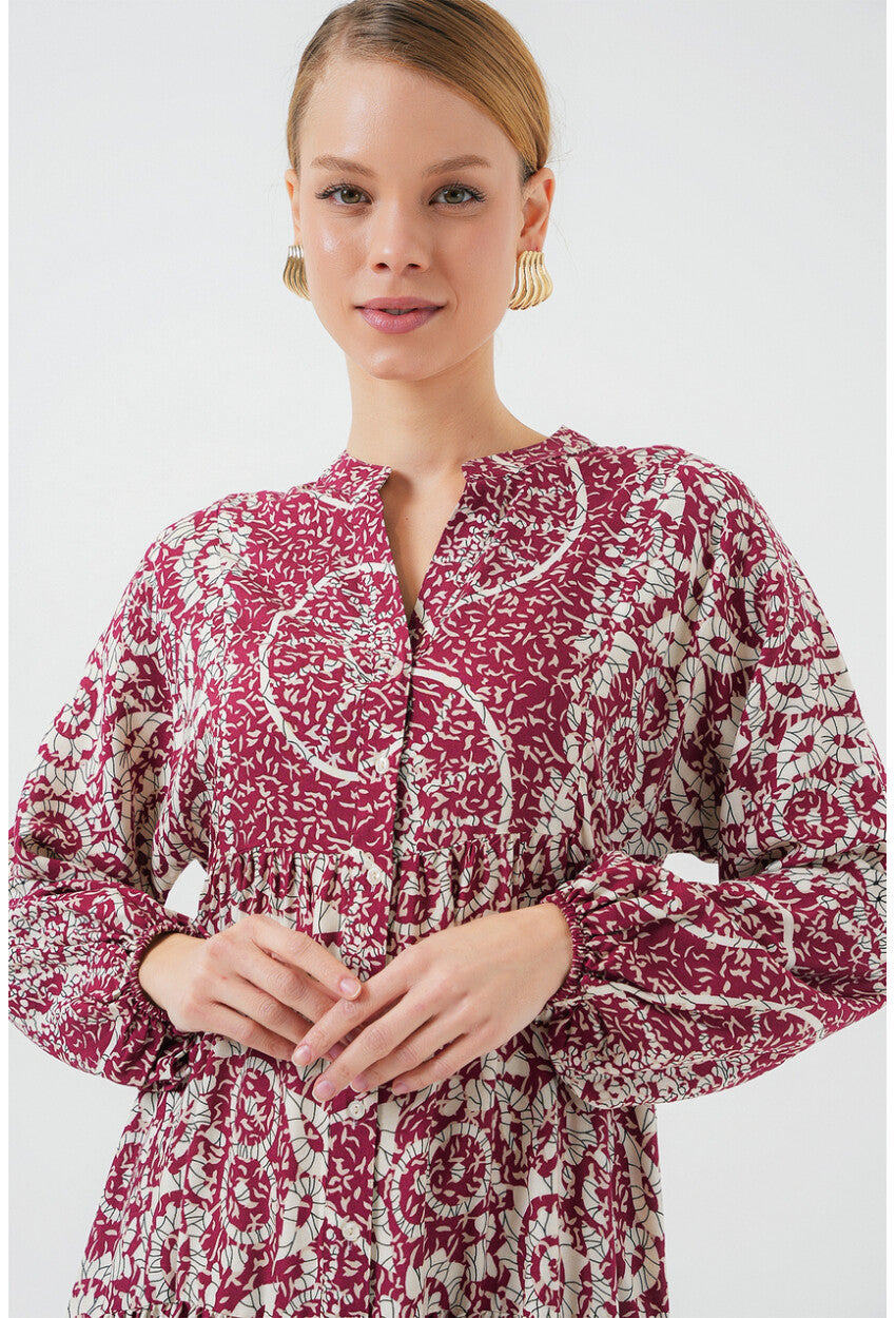 2423 Otantik Desenli Tesettür Elbise