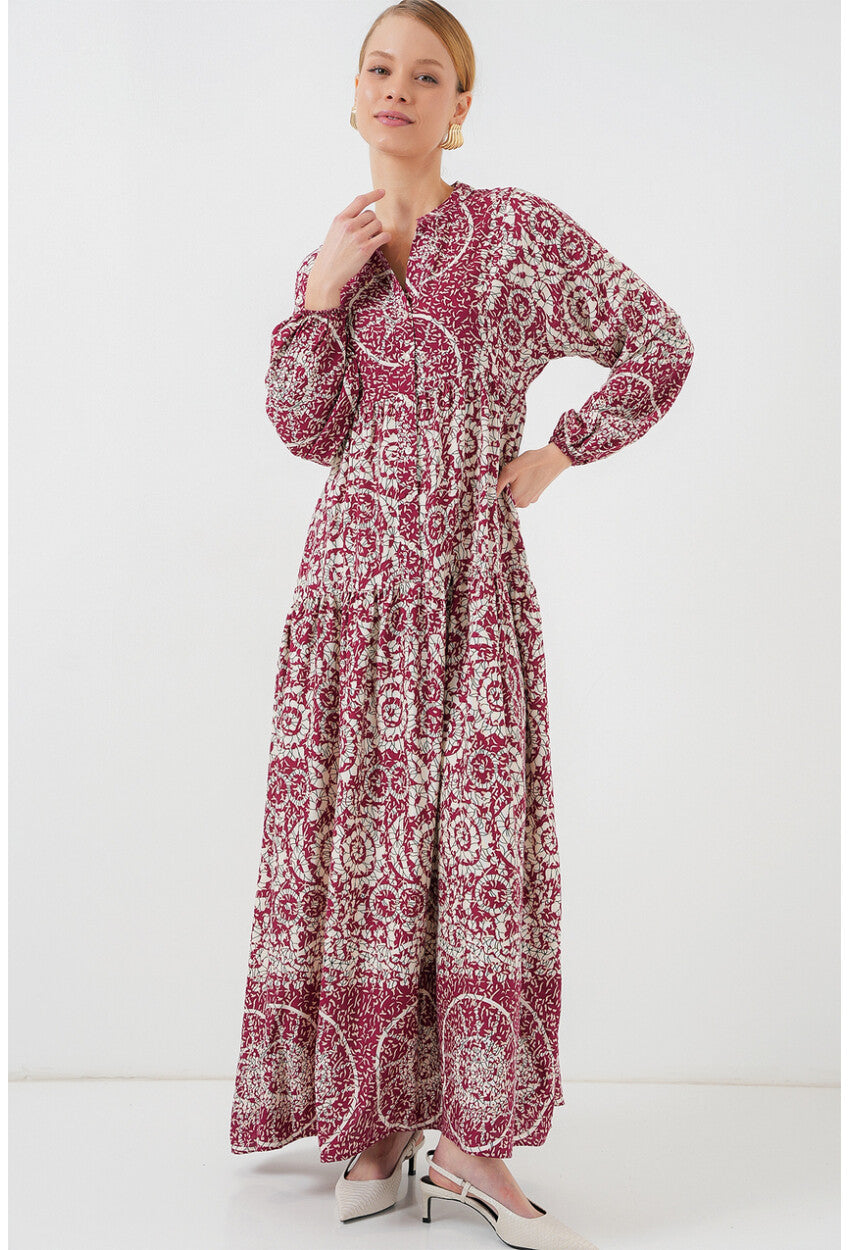 2423 Otantik Desenli Tesettür Elbise