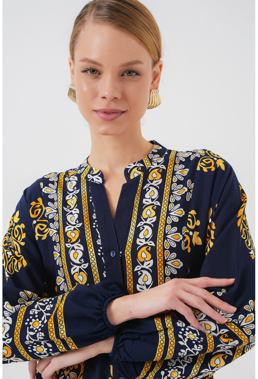 2423 Otantik Desenli Tesettür Elbise