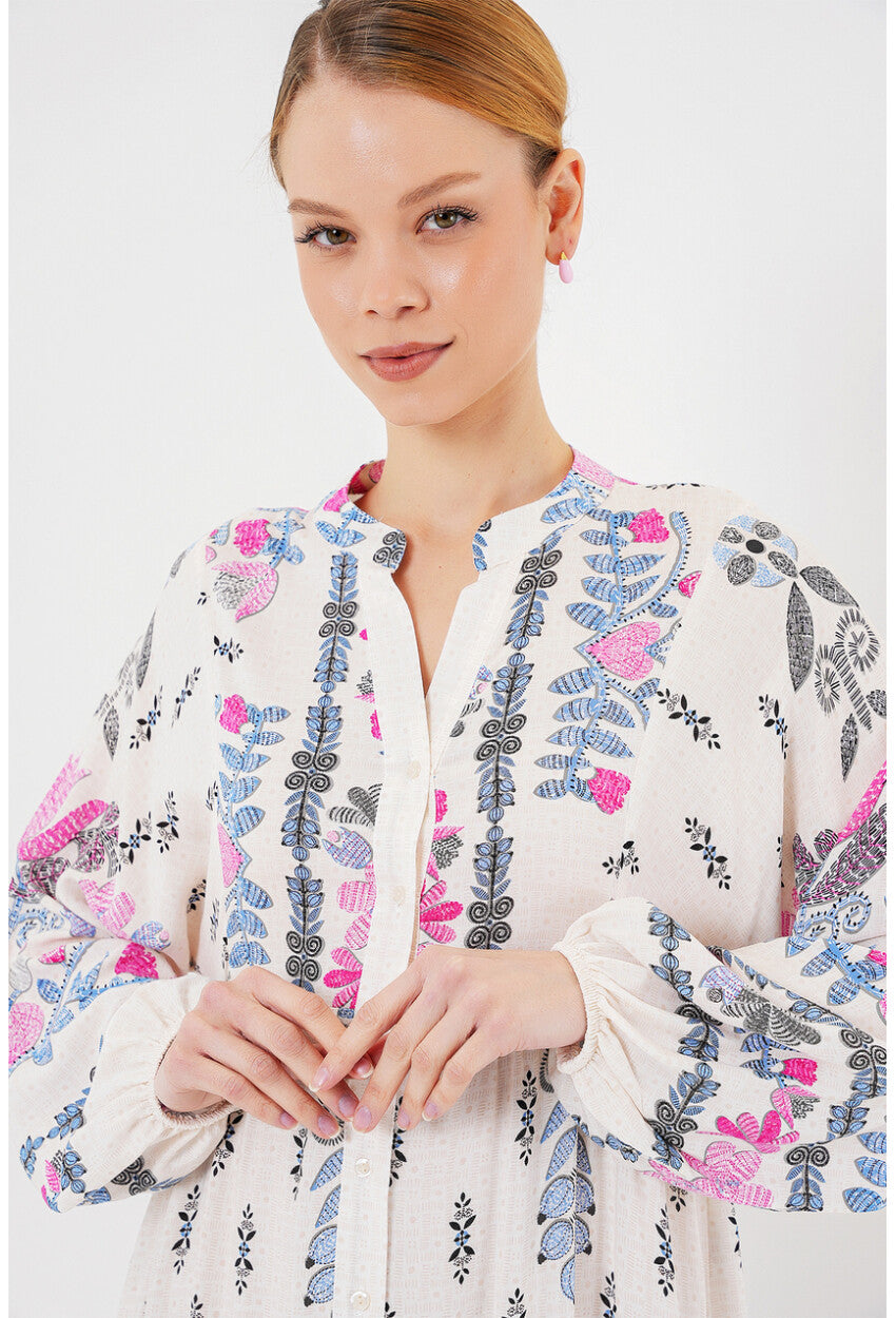 2423 Otantik Desenli Tesettür Elbise