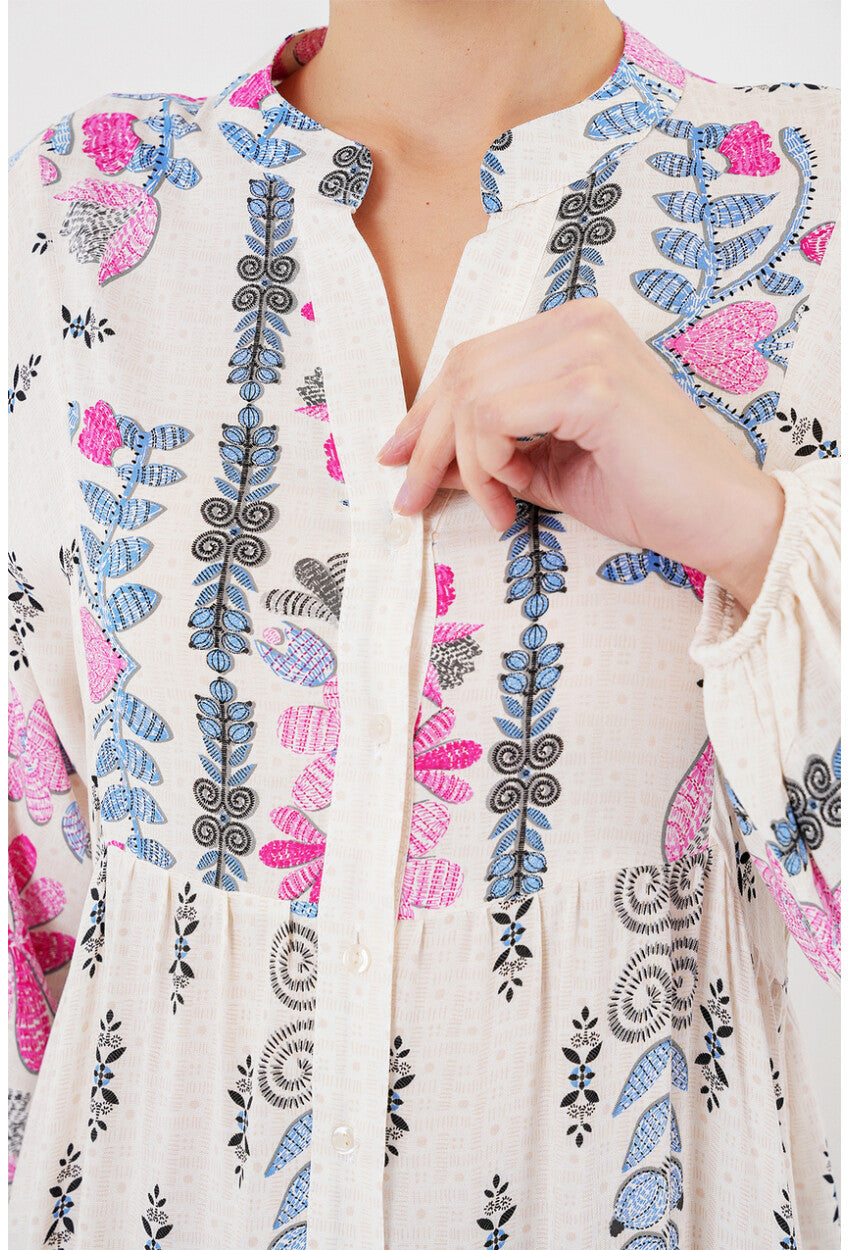 2423 Otantik Desenli Tesettür Elbise