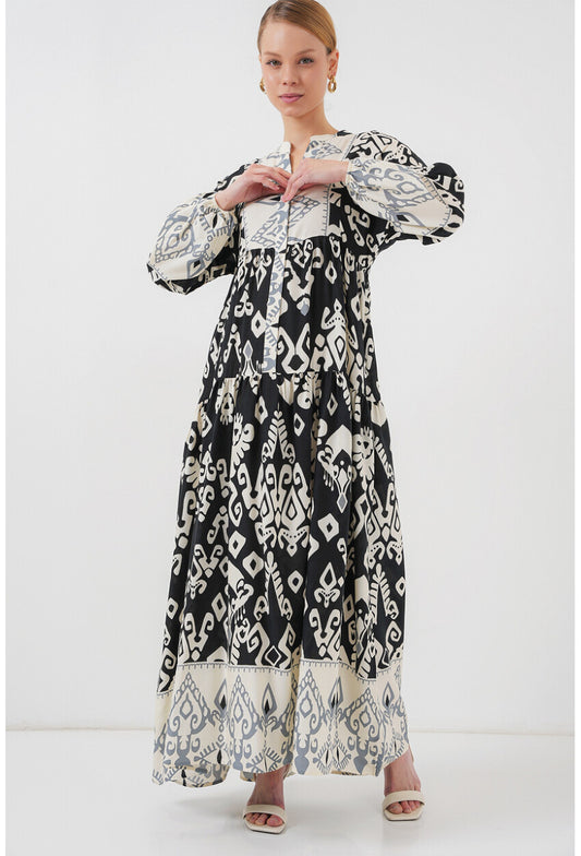 2423 Otantik Desenli Tesettür Elbise