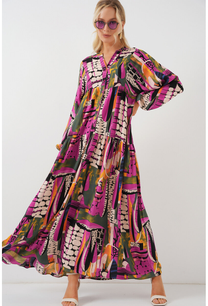 2423 Otantik Desenli Tesettür Elbise