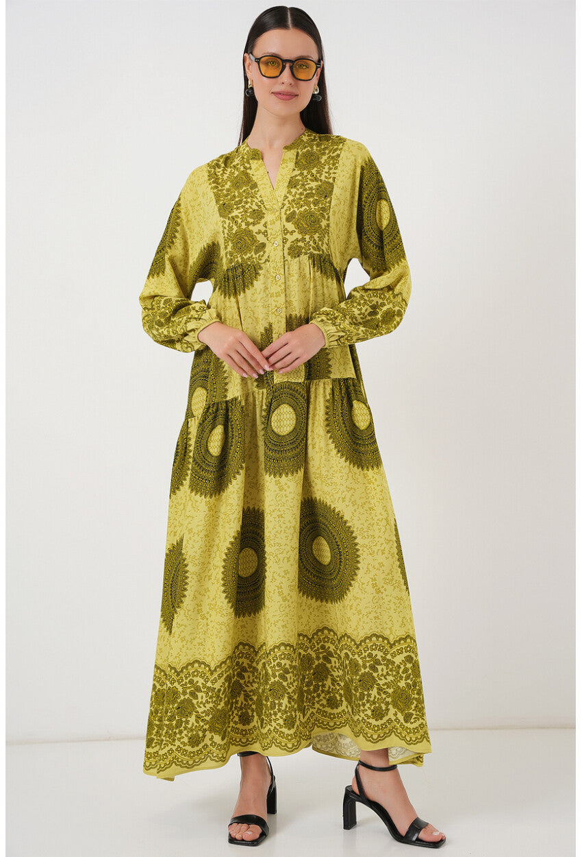 2423 Otantik Desenli Tesettür Elbise