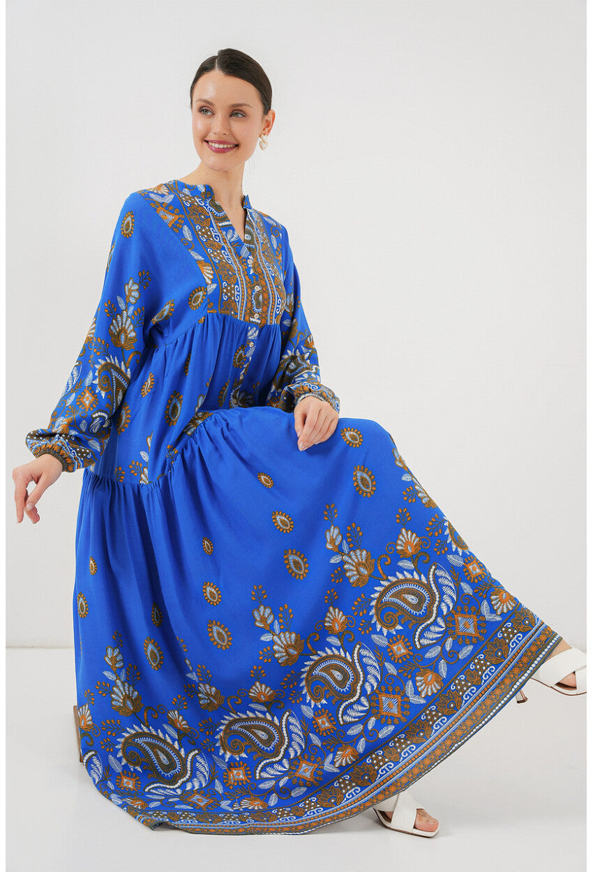 2423 Otantik Desenli Tesettür Elbise