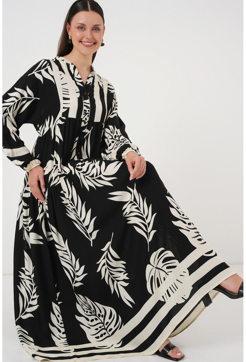 2423 Otantik Desenli Tesettür Elbise