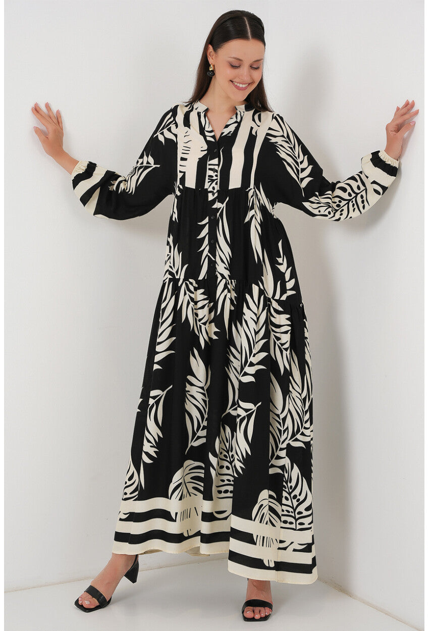 2423 Otantik Desenli Tesettür Elbise