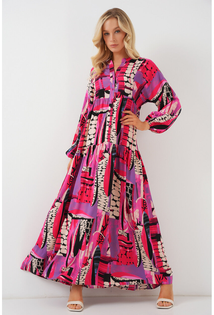 2423 Otantik Desenli Tesettür Elbise