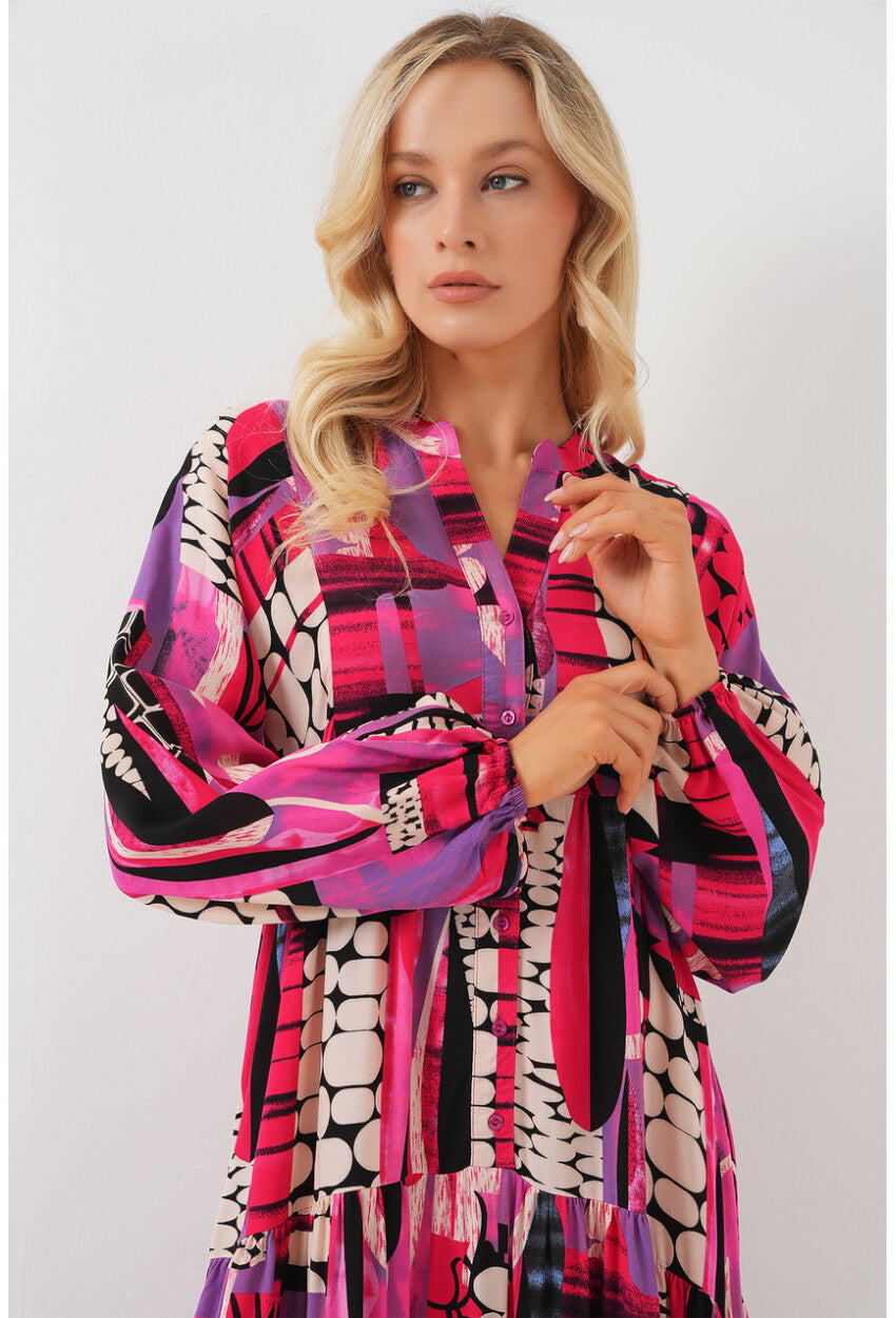 2423 Otantik Desenli Tesettür Elbise