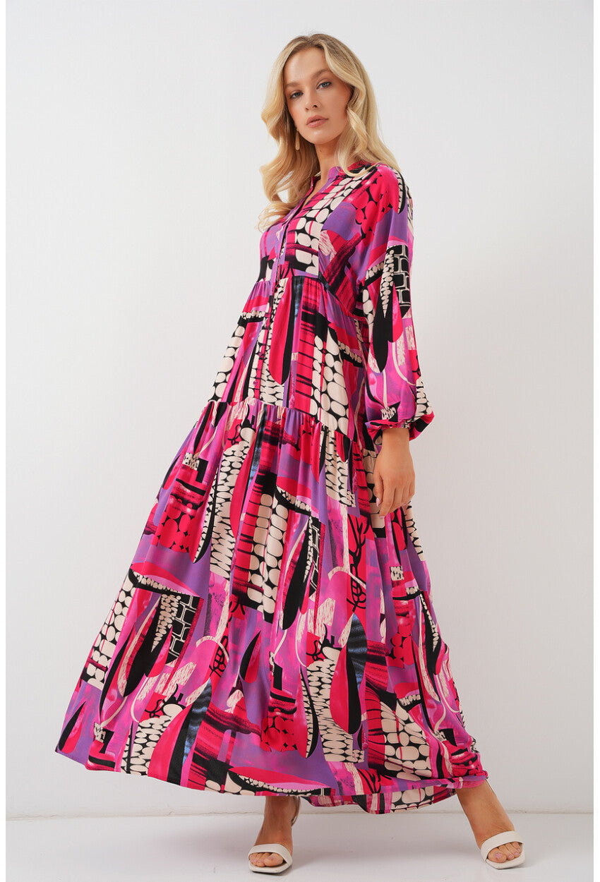 2423 Otantik Desenli Tesettür Elbise