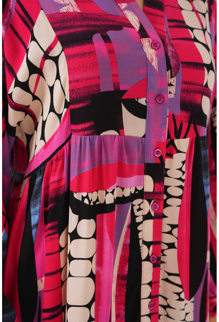 2423 Otantik Desenli Tesettür Elbise