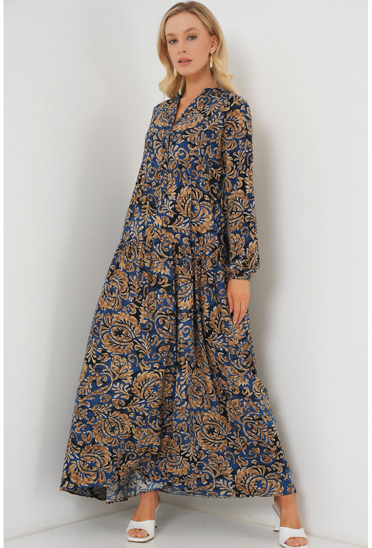 2423 Otantik Desenli Tesettür Elbise