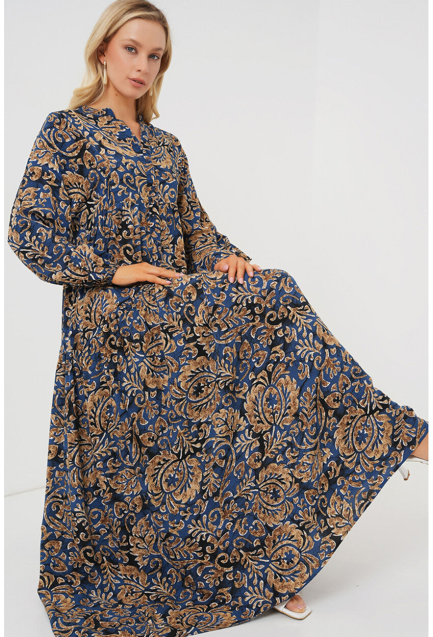 2423 Otantik Desenli Tesettür Elbise