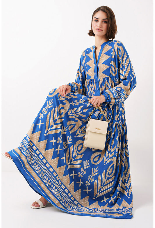 2423 Otantik Desenli Tesettür Elbise