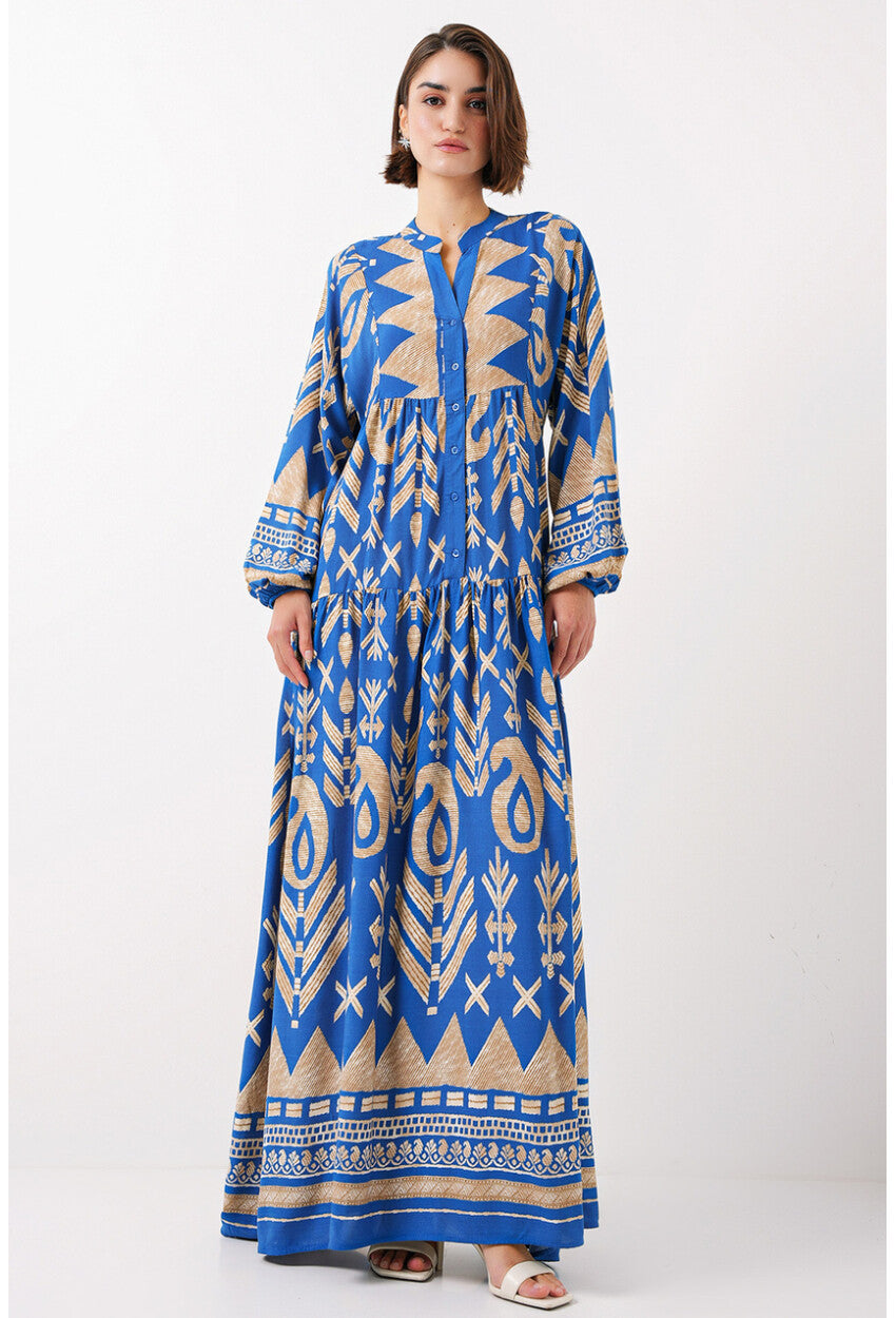 2423 Otantik Desenli Tesettür Elbise