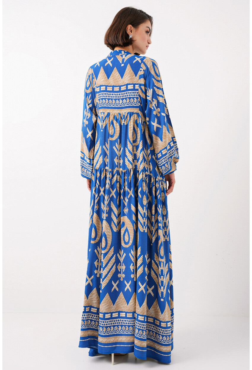 2423 Otantik Desenli Tesettür Elbise