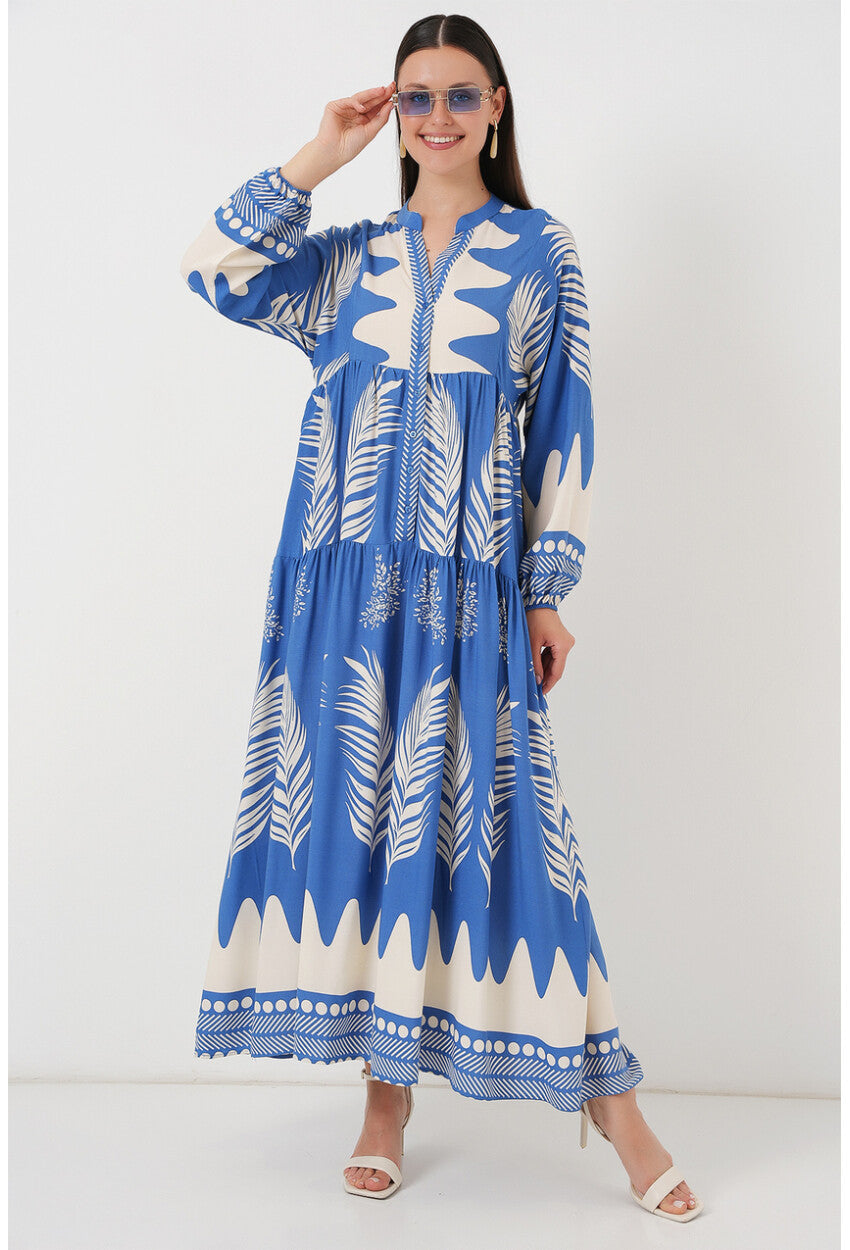 2423 Otantik Desenli Tesettür Elbise