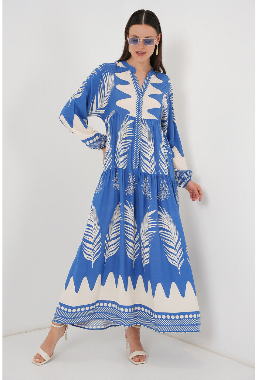 2423 Otantik Desenli Tesettür Elbise