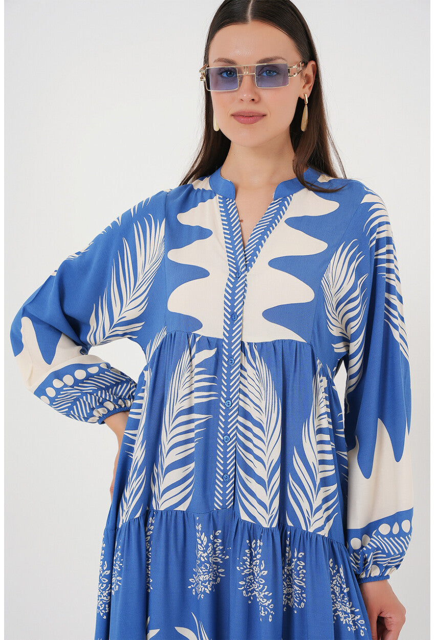 2423 Otantik Desenli Tesettür Elbise