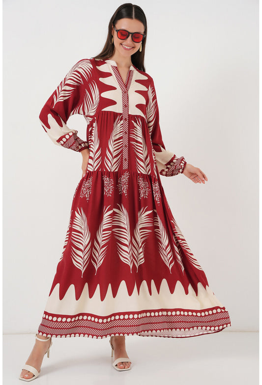 2423 Otantik Desenli Tesettür Elbise