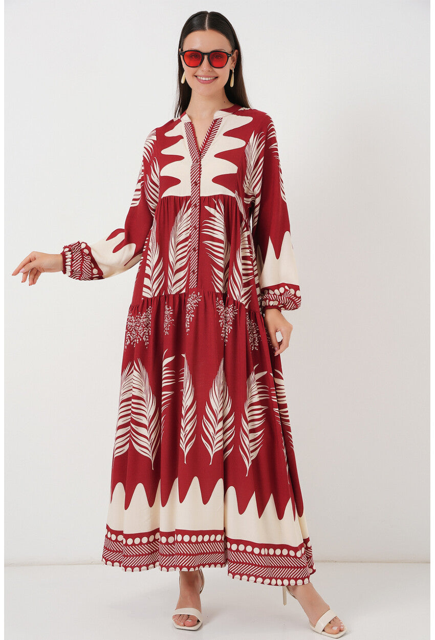 2423 Otantik Desenli Tesettür Elbise