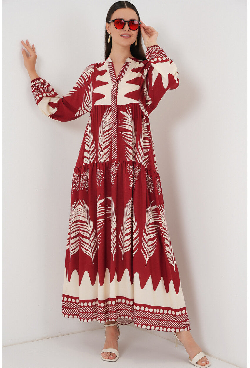 2423 Otantik Desenli Tesettür Elbise