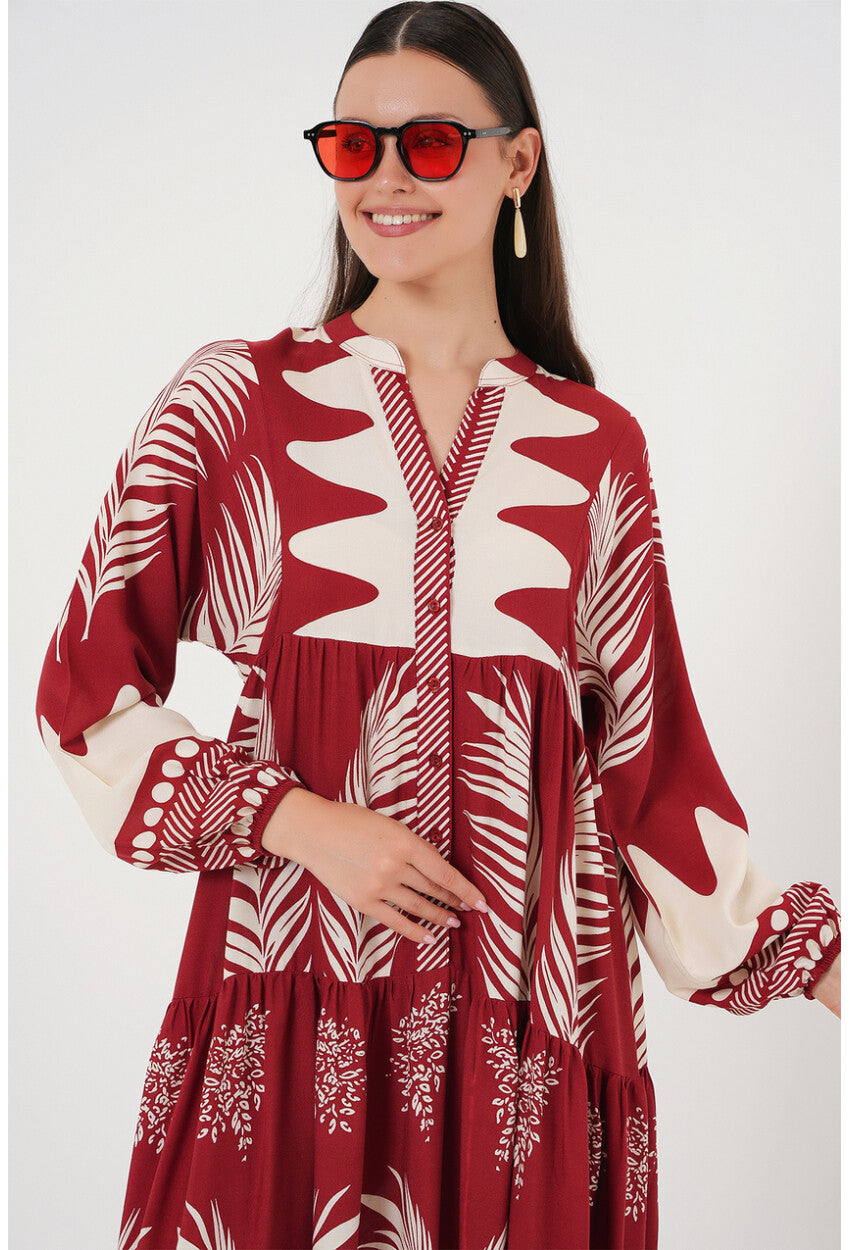 2423 Otantik Desenli Tesettür Elbise