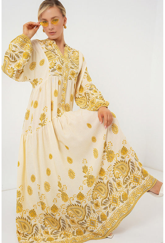 2423 Otantik Desenli Tesettür Elbise