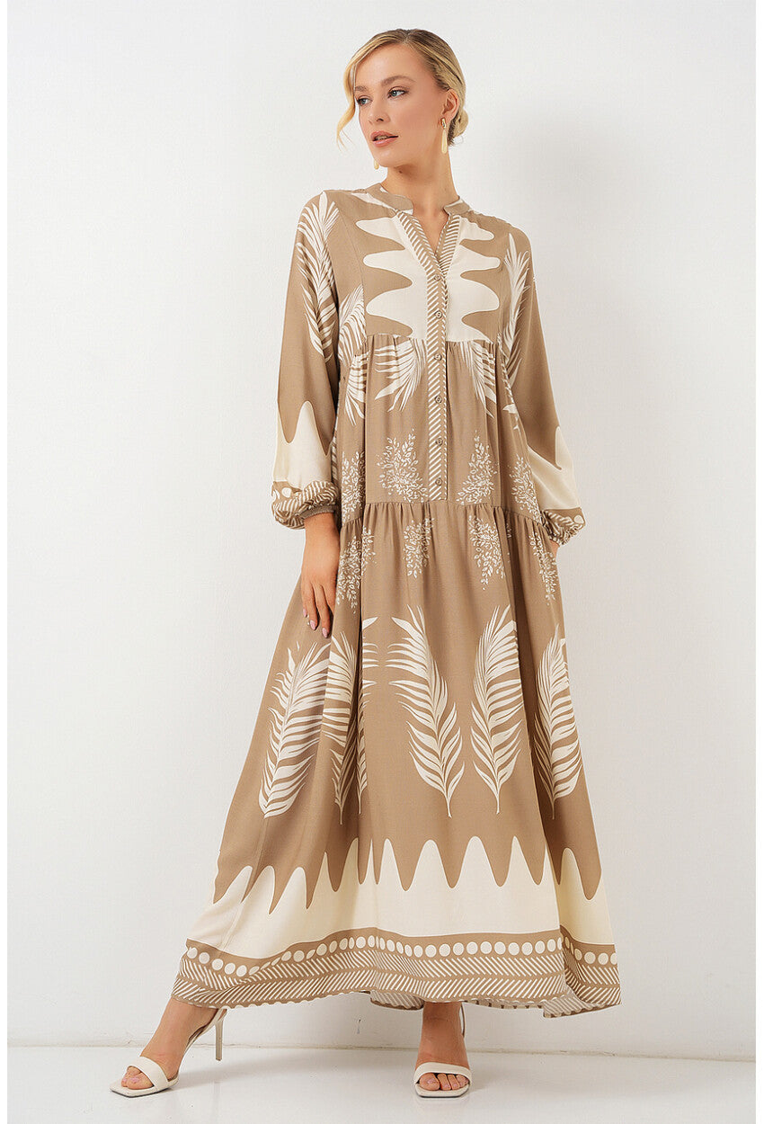 2423 Otantik Desenli Tesettür Elbise