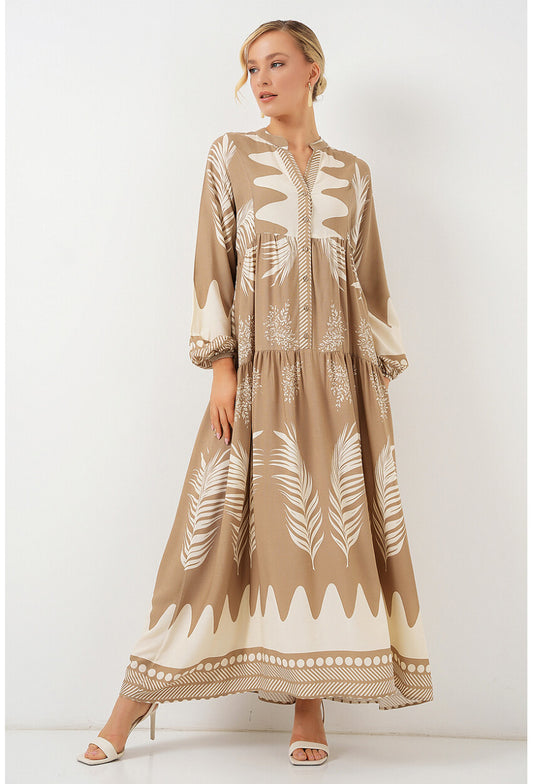 2423 Otantik Desenli Tesettür Elbise