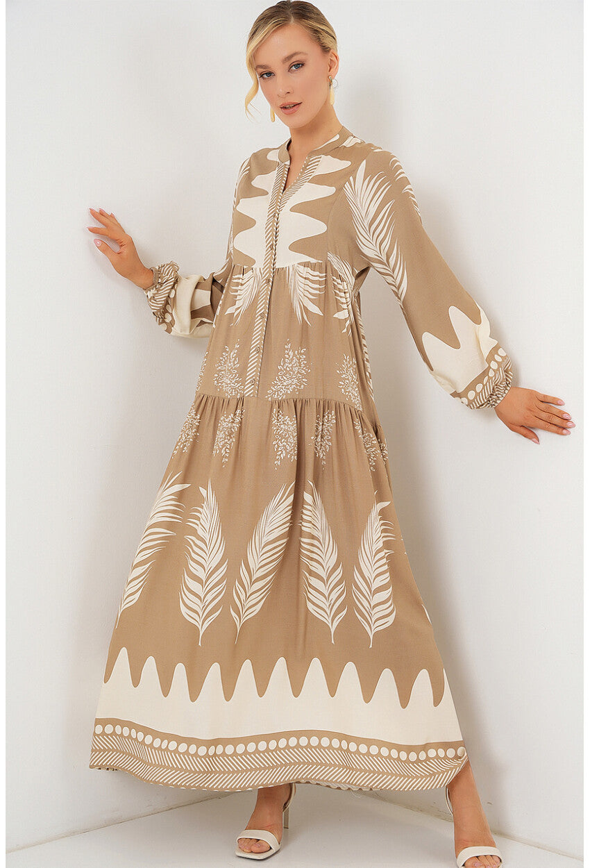 2423 Otantik Desenli Tesettür Elbise