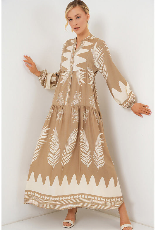 2423 Otantik Desenli Tesettür Elbise